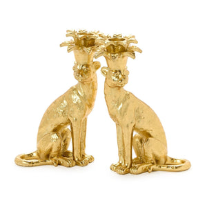 Two's Company Set of 2 Gold Leopard Taper Candlestick Candleholders - 55647