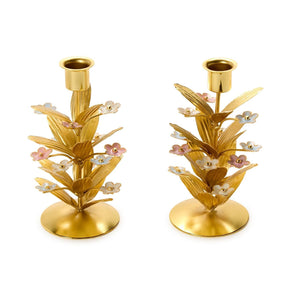 Two's Company Set of 2 Tri-Flower Embellished Candleholders - 55667
