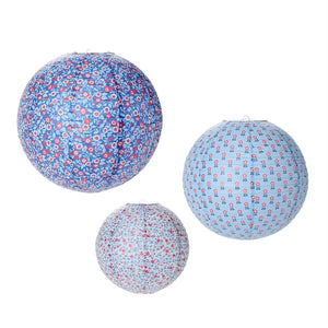 Two's Company Set of 3 Red, White and Bloom Paper Lanterns in Gift Pack Includes 3 SizeSet of Patterns - 55669