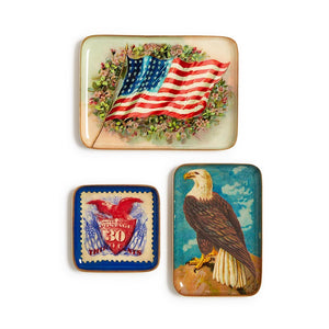 Two's Company Set of 3 Vintage America Metal Trinket / Desk Tray Includes 3 Designs - 55679