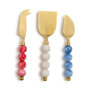 Two's Company Set of 3 Red, White and Blue Cheese Knives in Gift Box - 55693