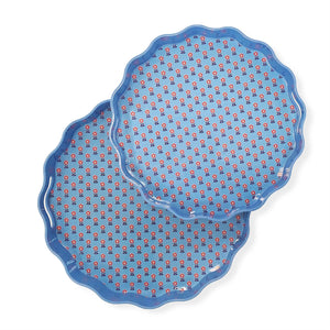 Two's Company Set of 2 Red, White and Bloom Scalloped Lacquered Trays - 55696