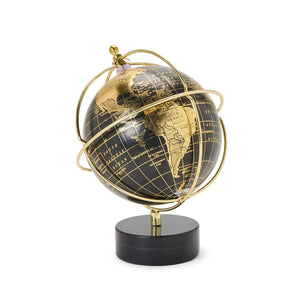 Two's Company Around The World Black and Gold Globe with Marble Base - 55697