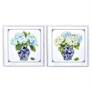 Two's Company Set of 2 Blue and White Vase with Hydrangea Flower Wall Art - 55698