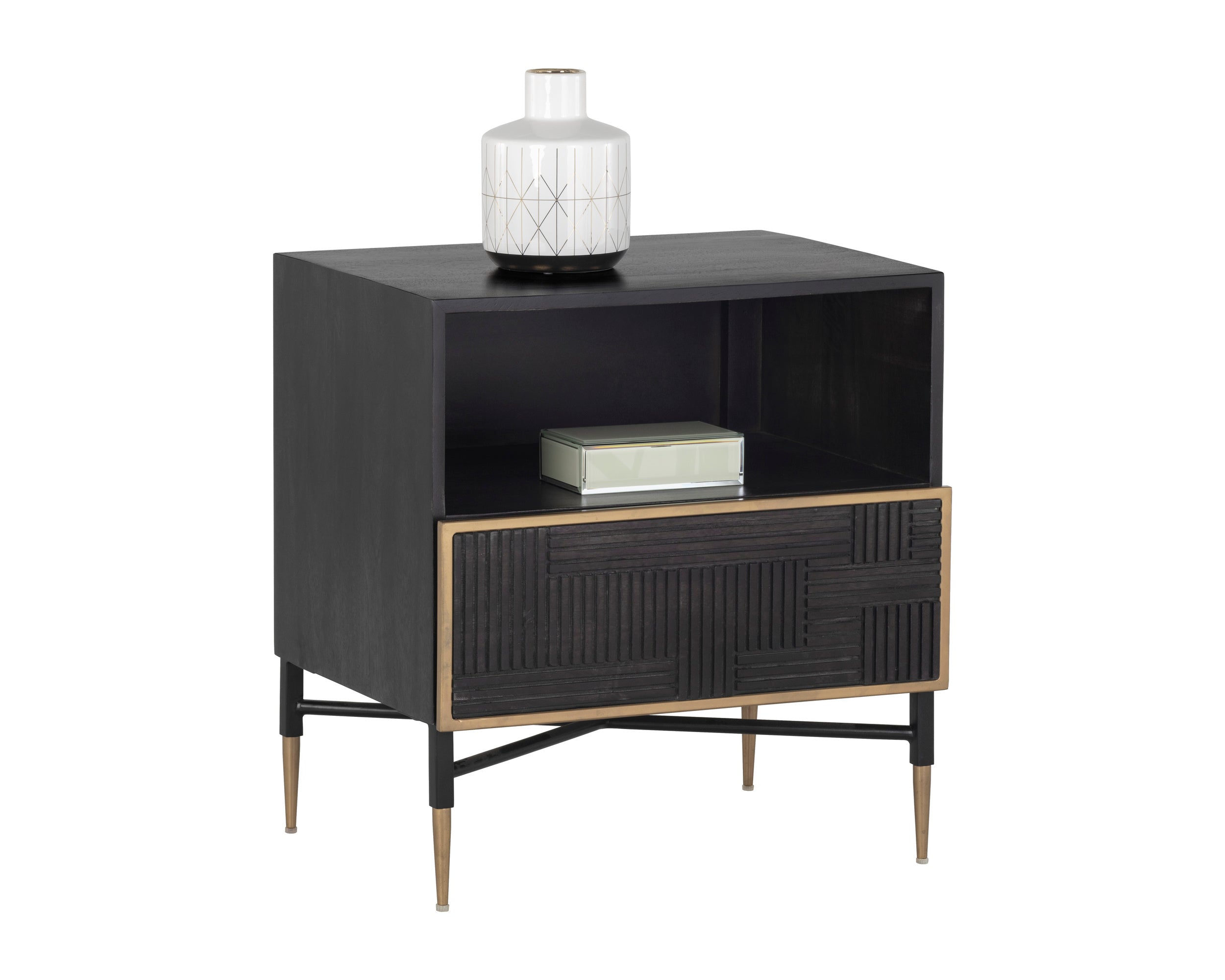 Markwood Nightstand - Brass  Dark Brown
