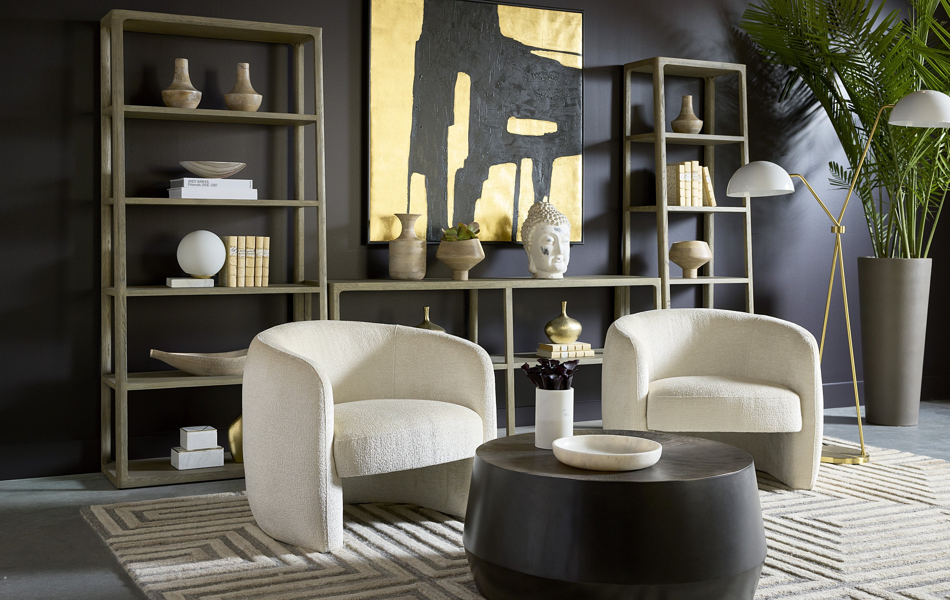 Faven Floor Lamp - Brass  White