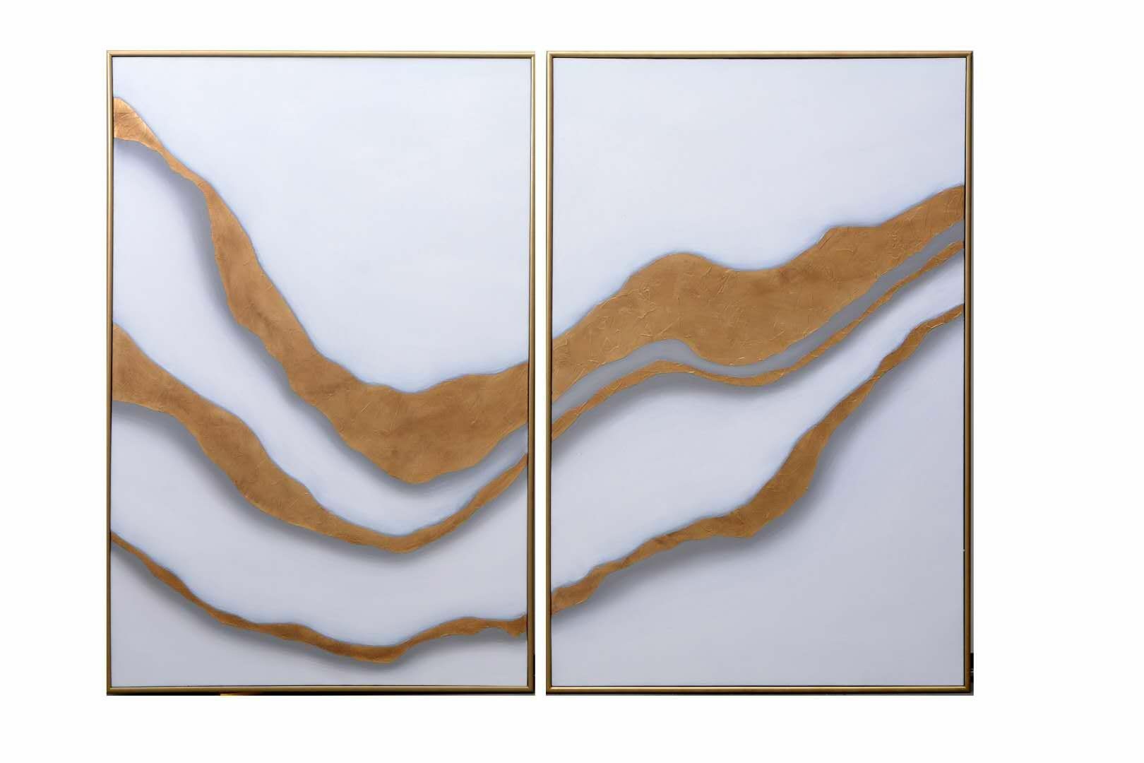 Gold Abyss (Set Of 2) - 40" X 60"  Gold Floater Frame