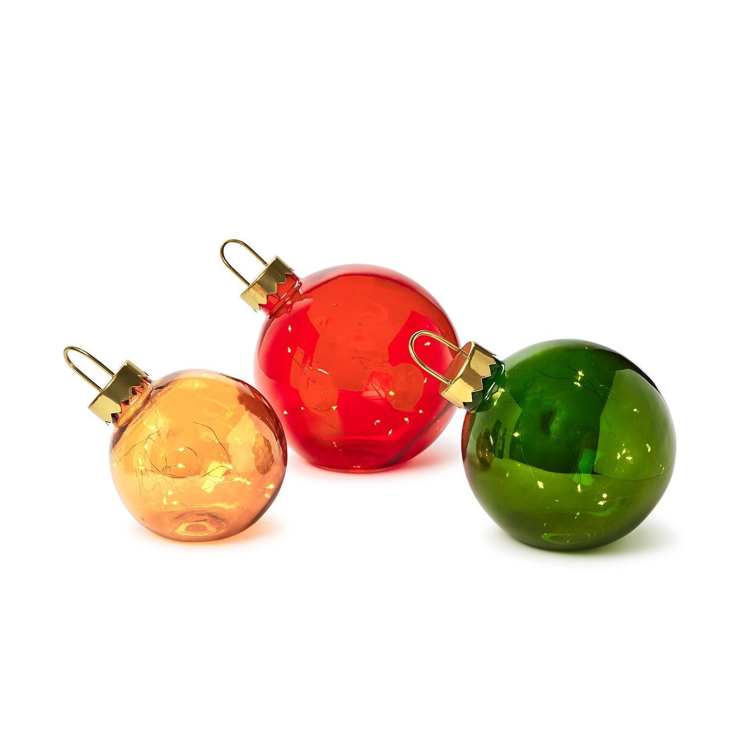 Two's Company Christmas Ball Set 3 Large Ball Ornament LED Light-Up Decor 