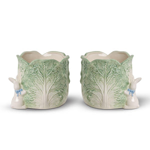 Two's Company Cabbage and Bunny Set of 2 Cachepots / Planters - 82773
