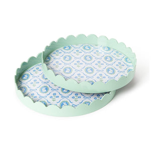 Two's Company Bunnies and Bows Set of 2 Round Scalloped Edge Decorative Trays - 82777