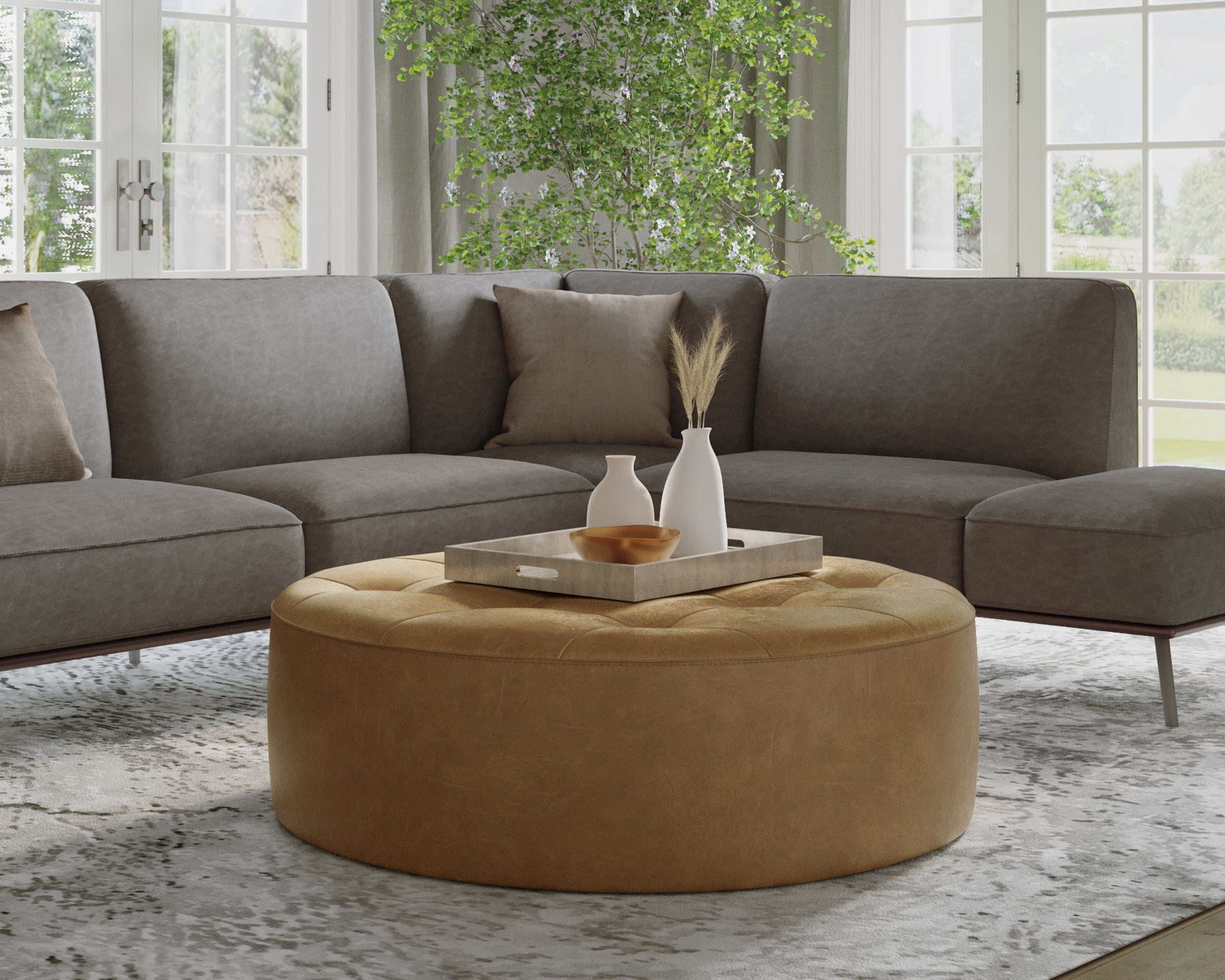 Nilda Ottoman - Camel Leather