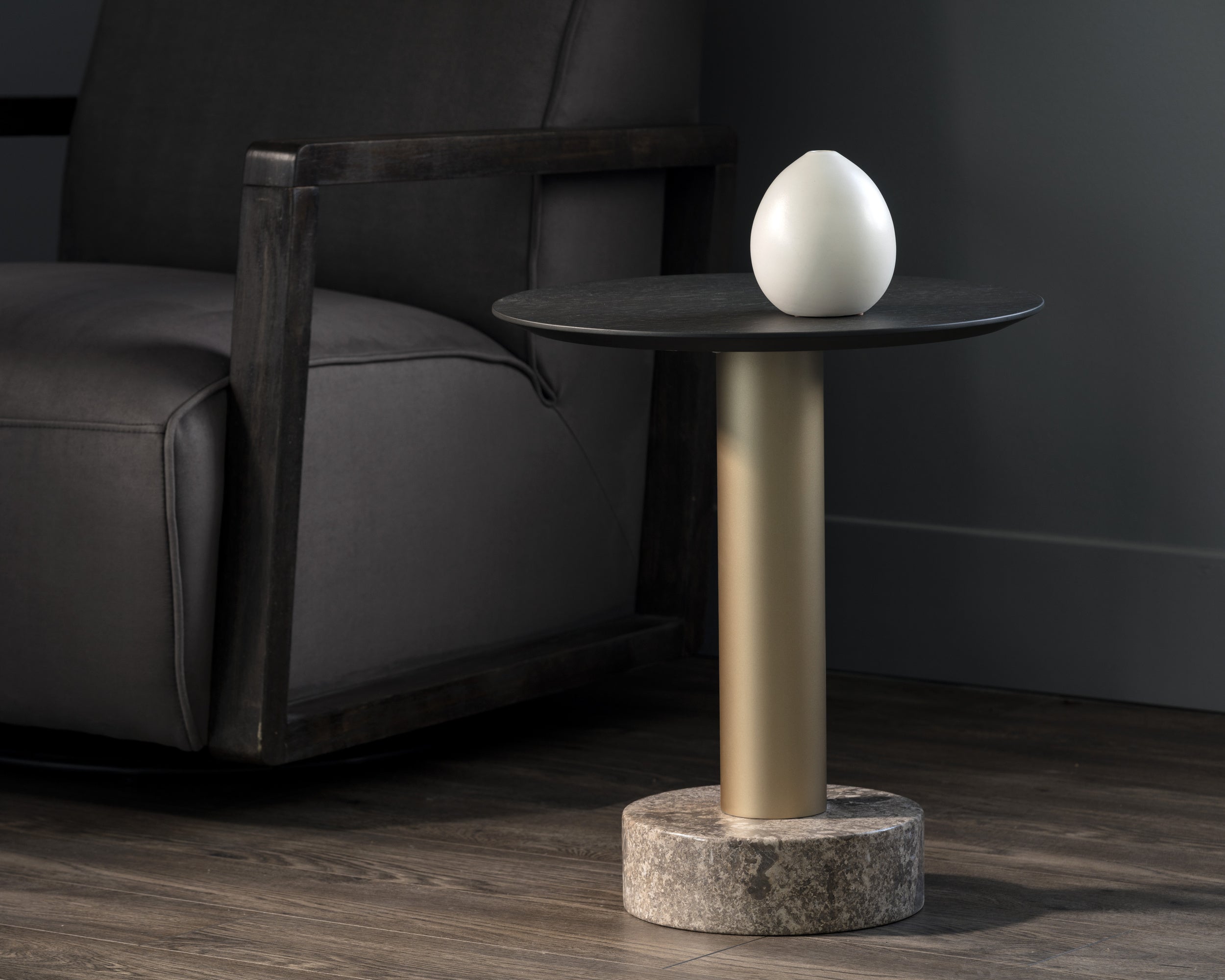 Monaco End Table - Gold  Grey Marble / Charcoal Grey