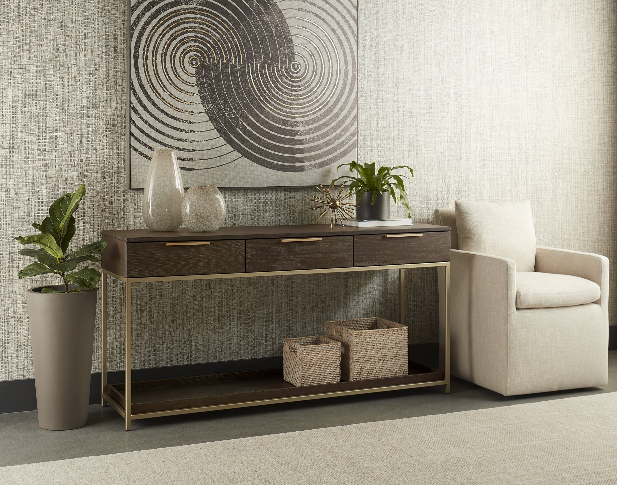 Rebel Console Table With Drawers  - Gold  Charcoal Grey