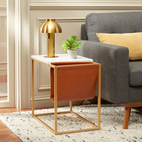 Safavieh Eugenia Side Table, ACC8007 - White / Brown / Gold 