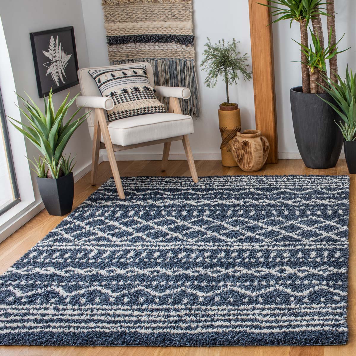 Safavieh Arizona Shag 741 Rug, Blue, ASG741 - Slate Blue / Ivory