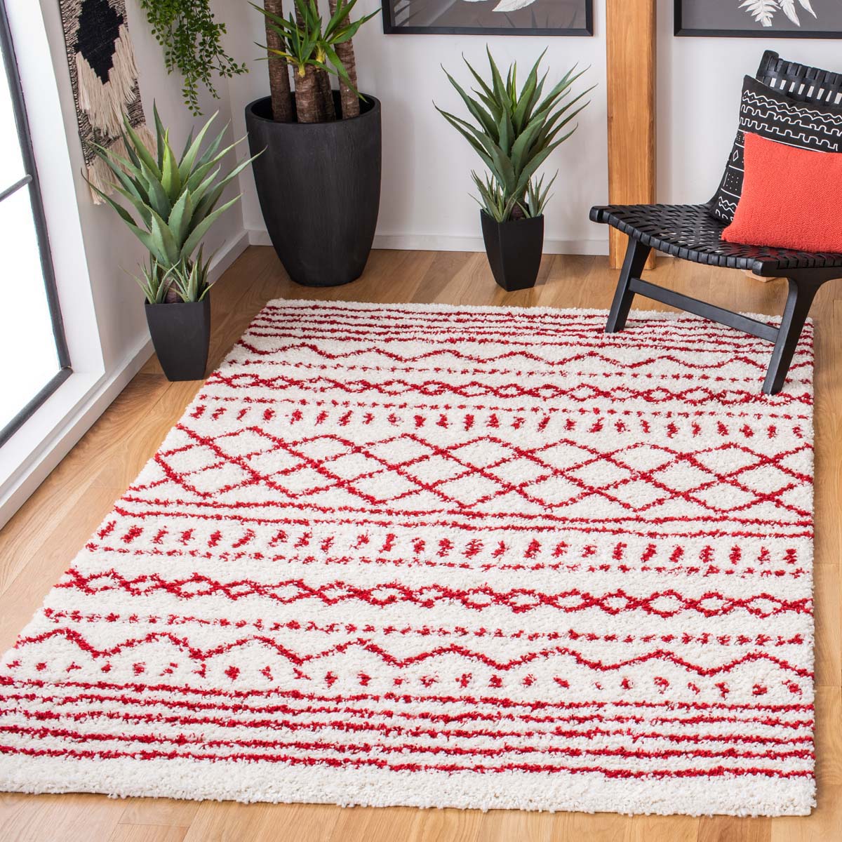 Safavieh Arizona Shag 741 Rug, Red, ASG741 - Ivory / Red