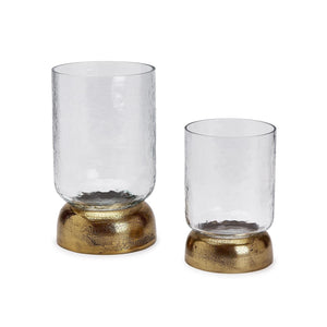 Two's Company Casablanca Set of 2 Hurricane with Brass Base- Recycled Aluminum/Glass