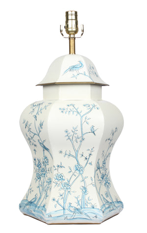 The Enchanted Home Ivory & Blue Scalloped Hexagon Lamp