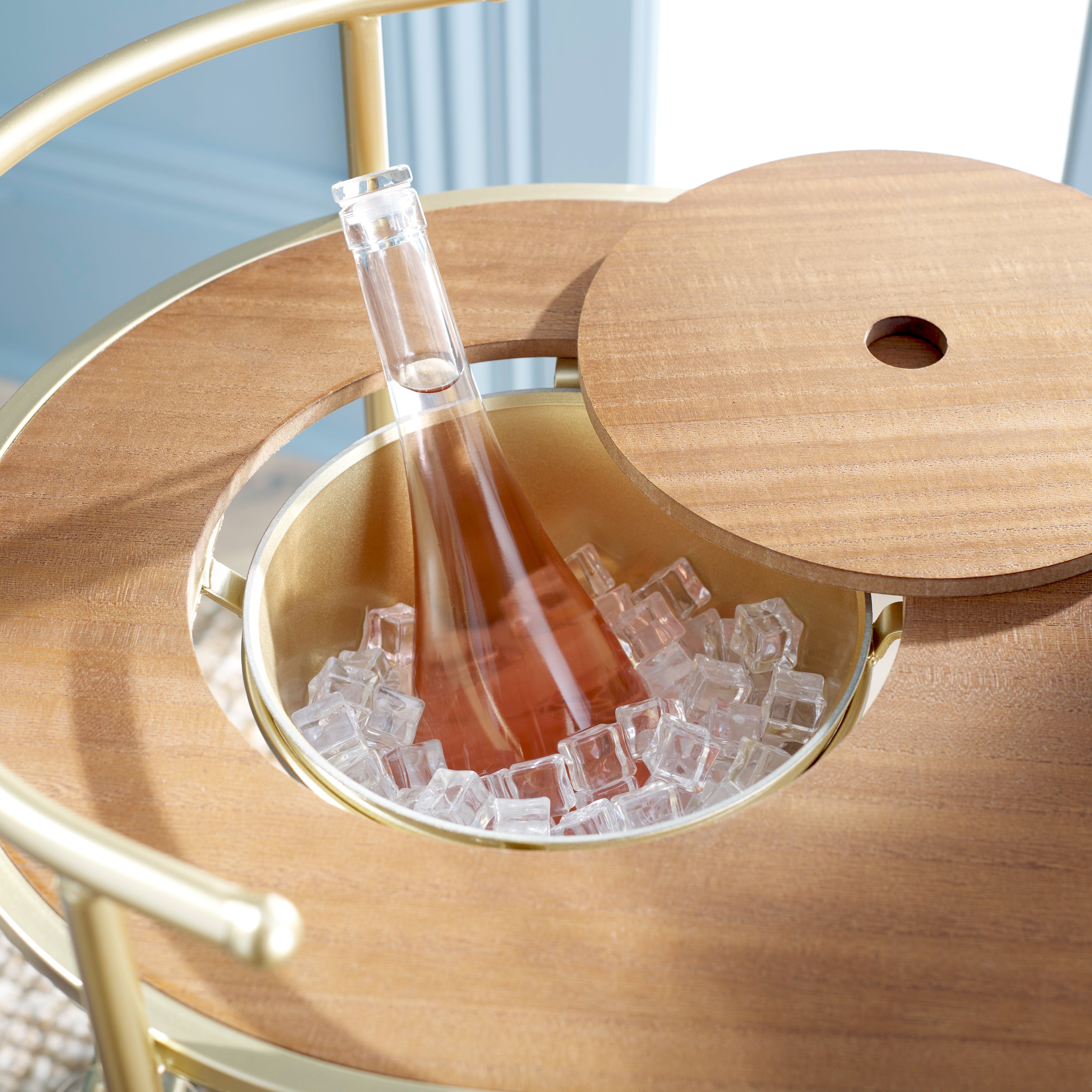 Safavieh Alora 2 Tier Bar Cart With Bucket Bct2502 - Brushed Gold / Natural