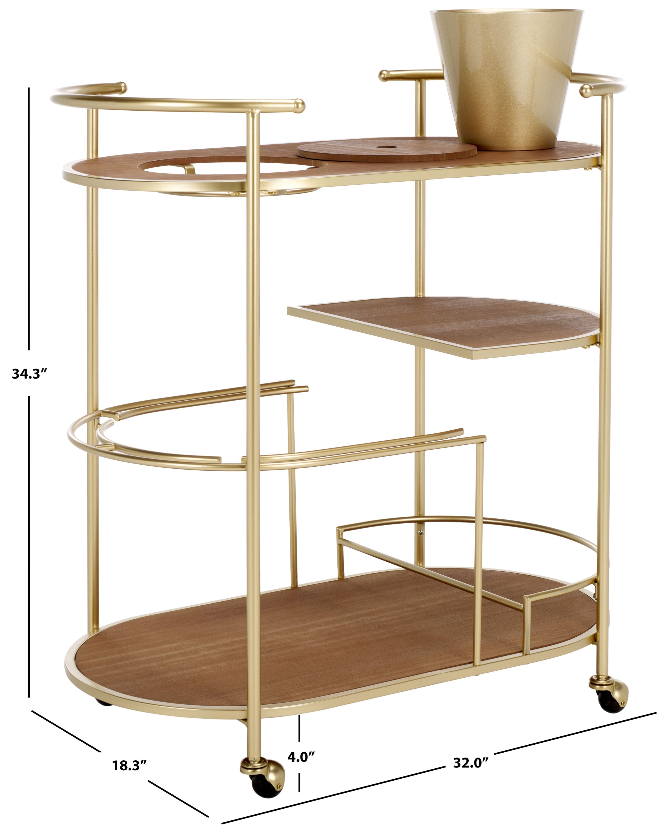 Safavieh Alora 2 Tier Bar Cart With Bucket Bct2502 - Brushed Gold / Natural