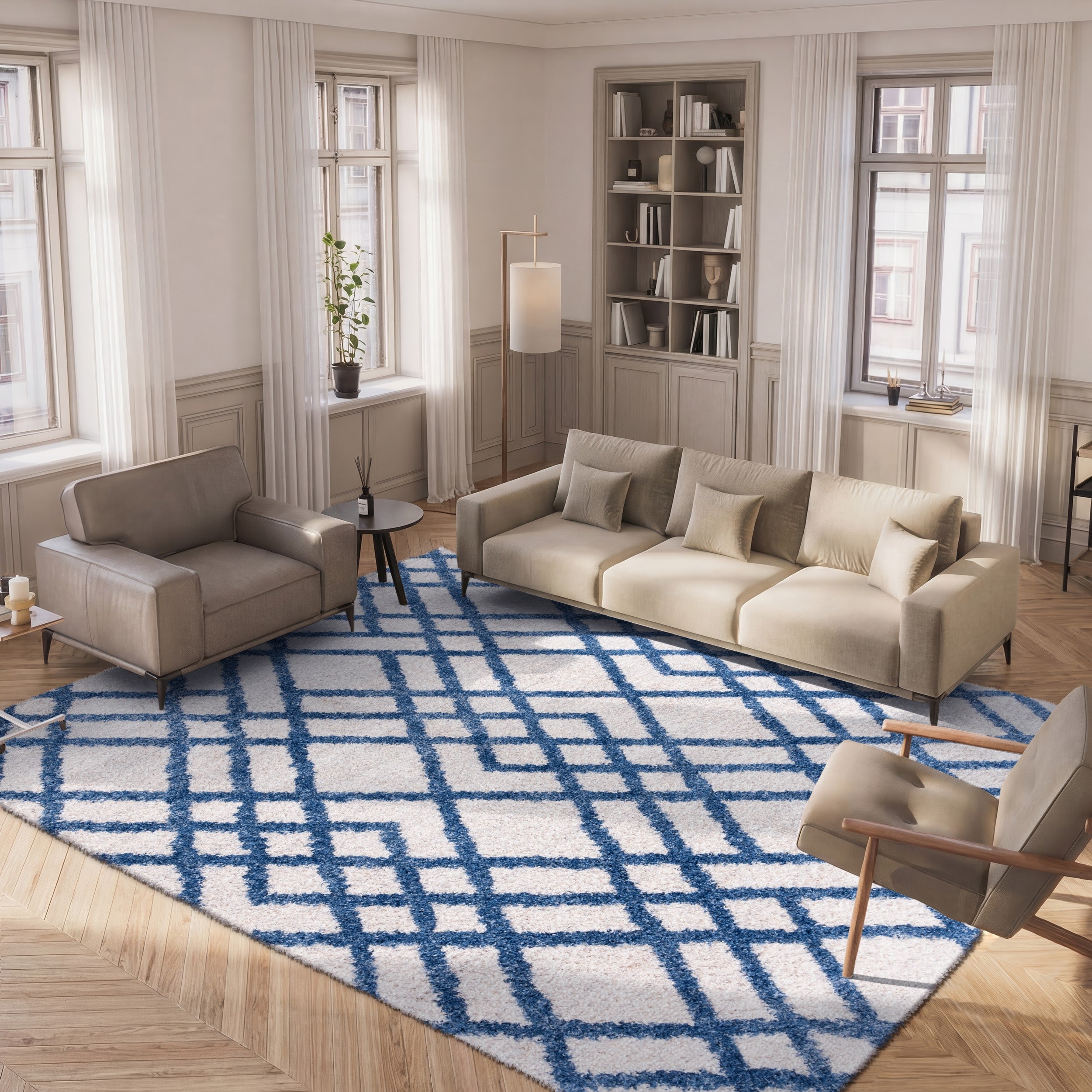 BERBER SHAG 214 – IVORY / BLUE