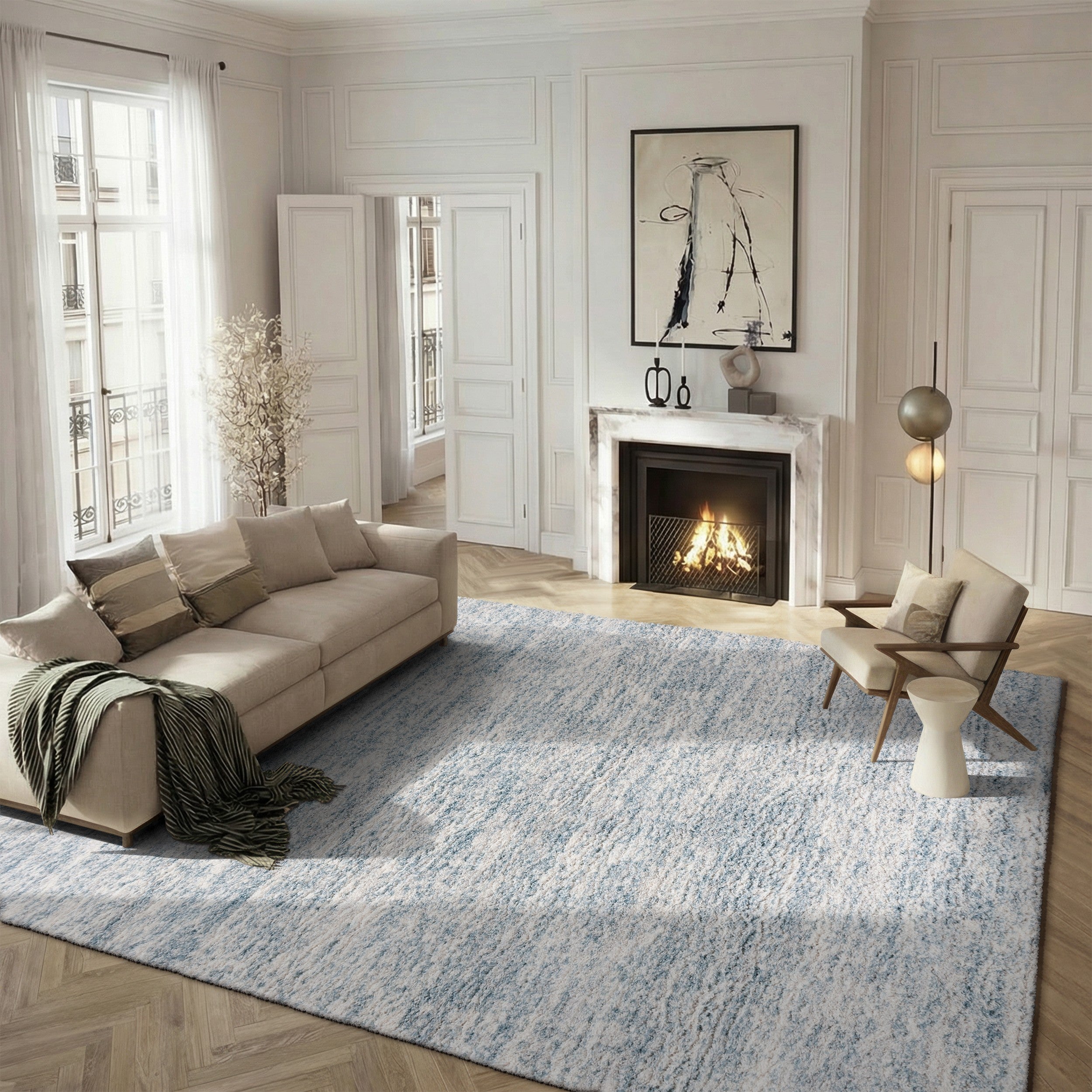 BERBER SHAG 563 – IVORY / LIGHT AQUA