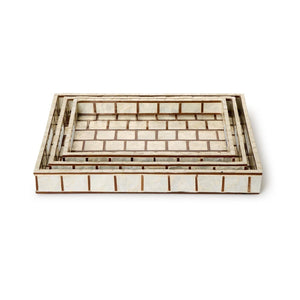 Tozai Home Set of 3 Hand Inlaid Bamboo/Capiz Shell Rectangle Trays with Open Handles - CAB130-S3