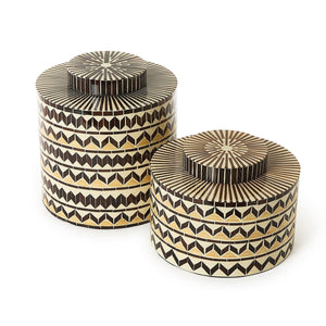 Tozai Home Set of 2 Earth Tone Patterned Artisan Crafted Covered Jars - CAB134-S2