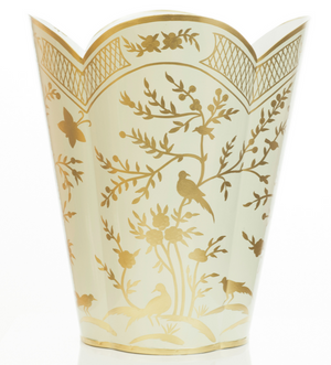 The Enchanted Home Pale Green & Gold Chinoiserie Wastepaper Basket