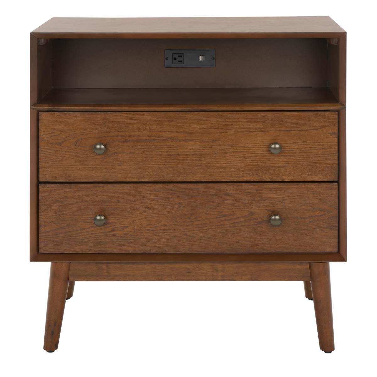 Safavieh Scully 2 Drawer 1 Shelf Chest W/ Usb, CHS6417 - Medium Oak / Gold