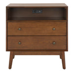 Safavieh Scully 2 Drawer 1 Shelf Chest W/ Usb, CHS6417 - Medium Oak / Gold