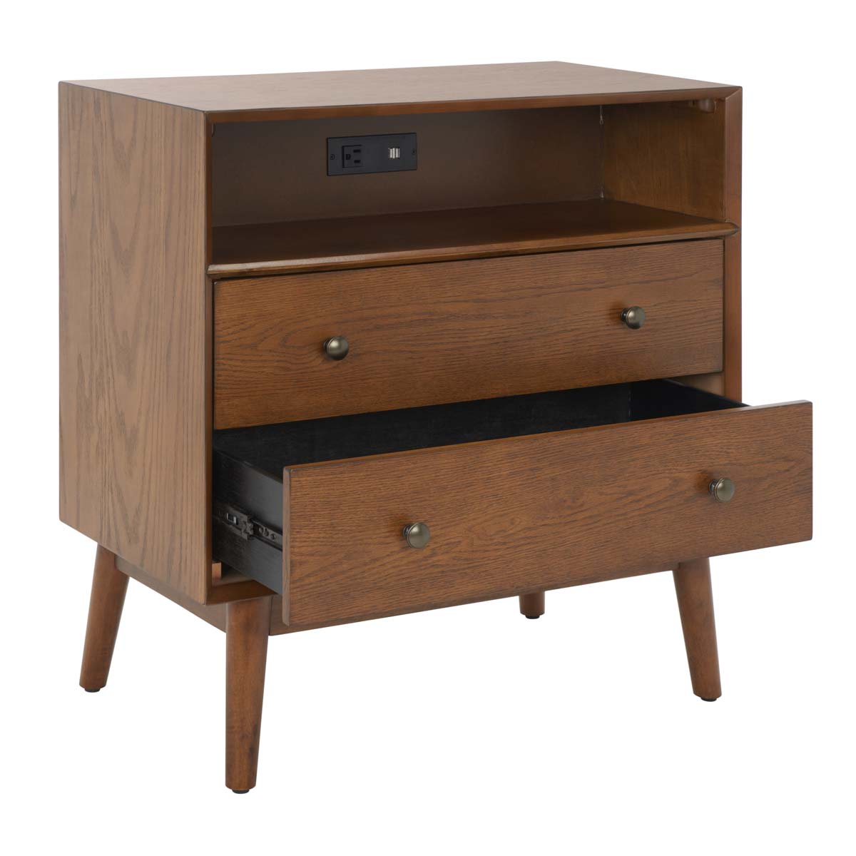 Safavieh Scully 2 Drawer 1 Shelf Chest W/ Usb, CHS6417 - Medium Oak / Gold