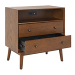 Safavieh Scully 2 Drawer 1 Shelf Chest W/ Usb, CHS6417 - Medium Oak / Gold