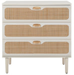 Safavieh Irelia 3 Drawer Chest, CHS9602 - Bleached White / Natural Rattan / Gold Handle