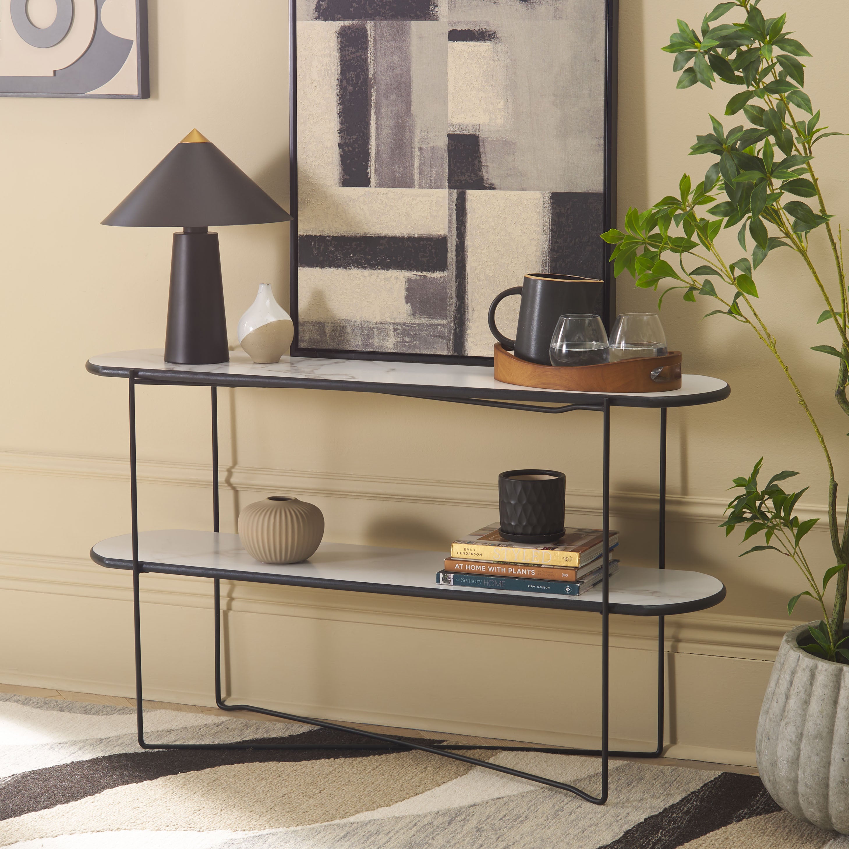 White Faux Marble / Black