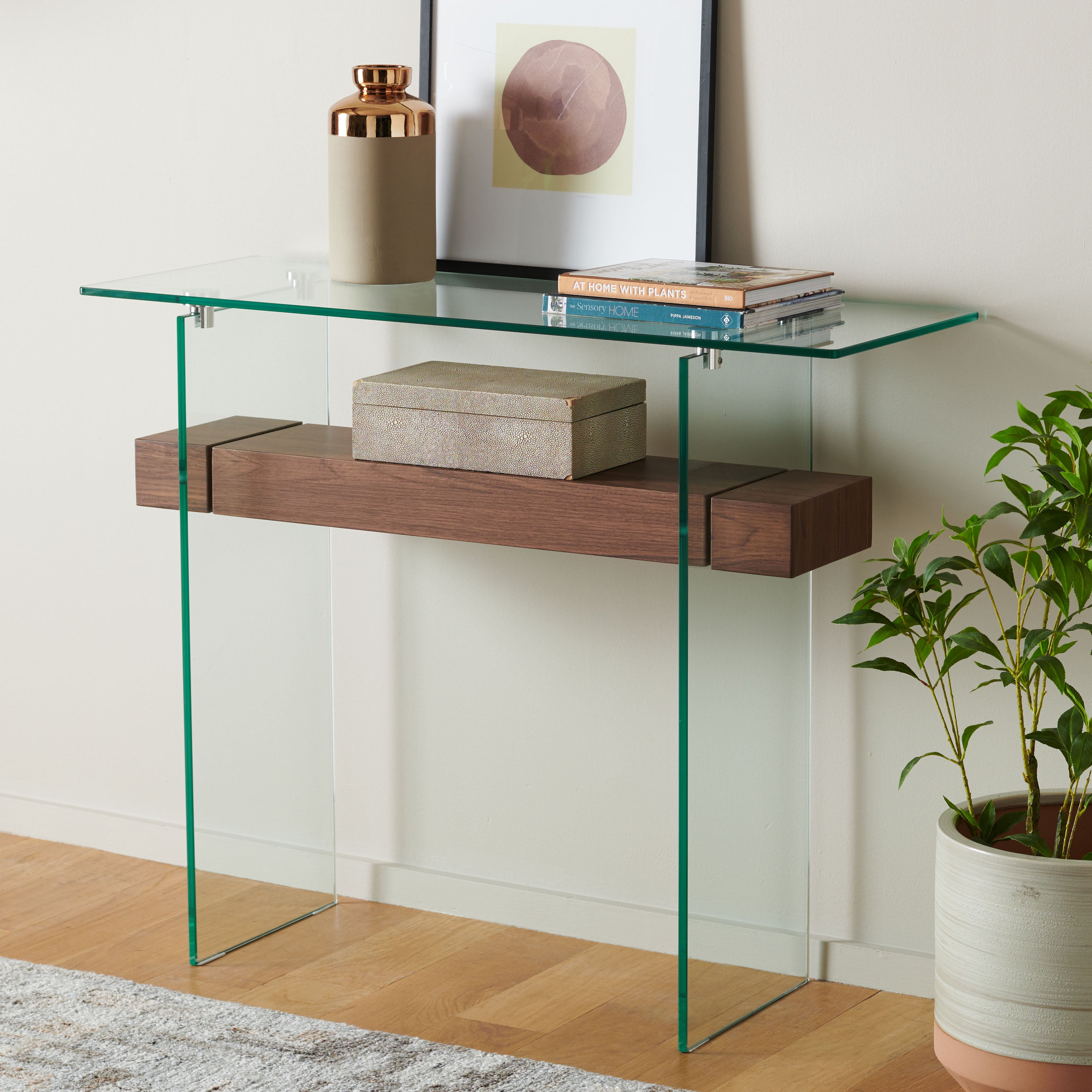 Safavieh Kayley Console Table , CNS7001 - Glass / Walnut Paper Weneer