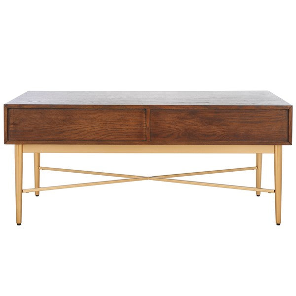 Safavieh Pierre 2 Drawer Coffee Table, COF6404 - Walnut / Gold