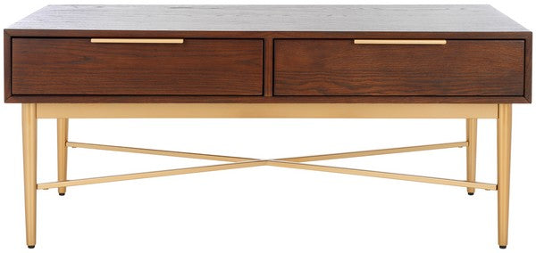 Safavieh Pierre 2 Drawer Coffee Table, COF6404 - Walnut / Gold