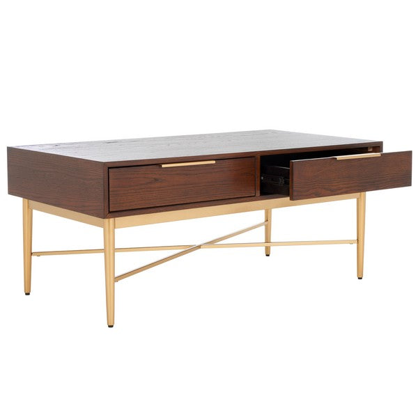 Safavieh Pierre 2 Drawer Coffee Table, COF6404 - Walnut / Gold