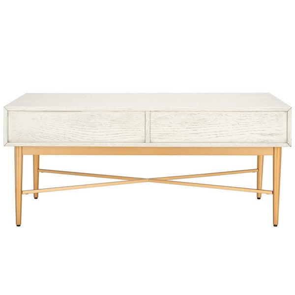 Safavieh Pierre 2 Drawer Coffee Table, COF6404 - White Washed / Gold