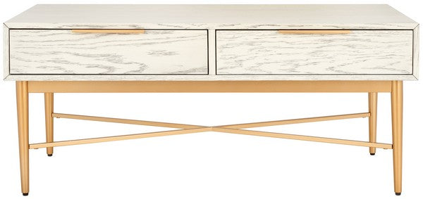 Safavieh Pierre 2 Drawer Coffee Table, COF6404 - White Washed / Gold