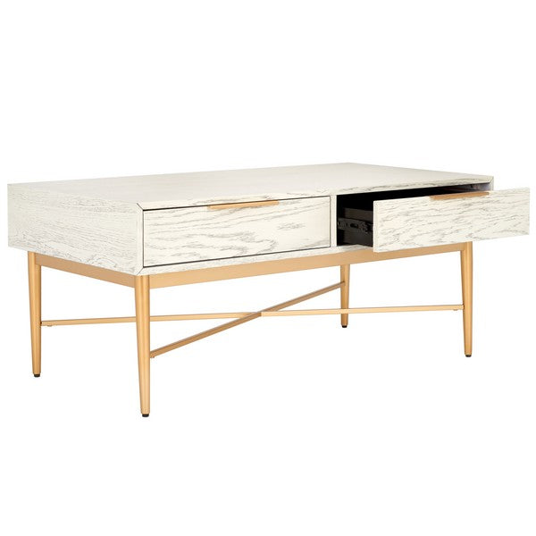 Safavieh Pierre 2 Drawer Coffee Table, COF6404 - White Washed / Gold