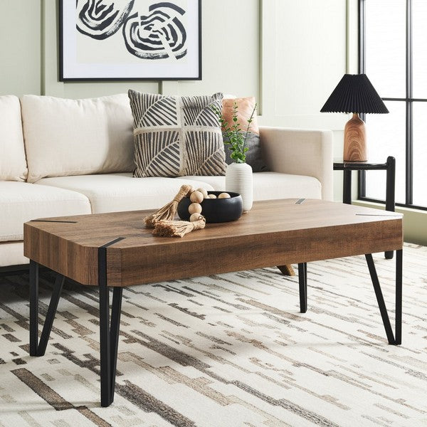Safavieh Liann Rustic Midcentury Wood Top Coffee Table , COF7003 - Natural Brown / Black