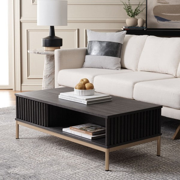 Safavieh Lylia 2 Door Coffee Table, COF9603 - Distressed Black / Gold