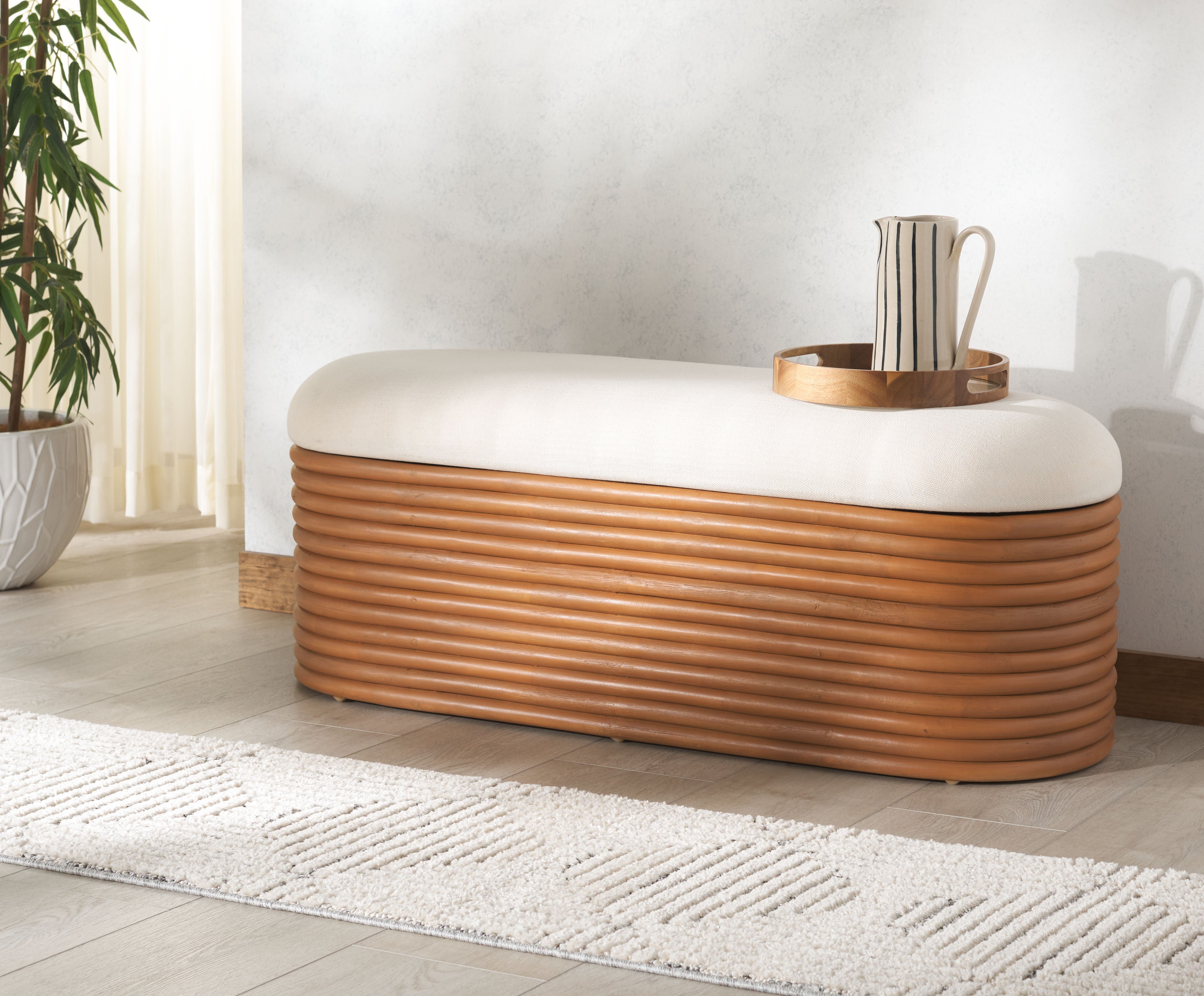 Safavieh Couture Bayard Rattan Storage Bench, CWK3006 - Natural / White