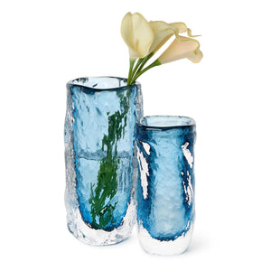 Tozai Home Set of 2 Vendome Blue/Clear Art Glass Vase - Hand Blown Glass - DLR126-S2