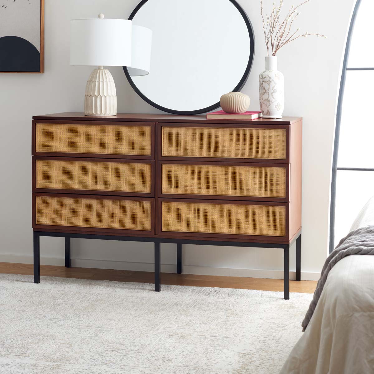 Safavieh Zadie 6 Drawer Rattan Dresser, Black Safavieh Zadie 6 Drawer Rattan Dresser, Black