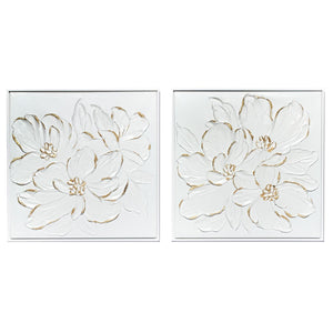 Two's Company Set of 2 White Florals with Gold Accent Wall Art