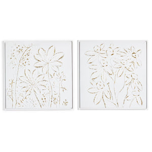 Tozai Home 24" Sq. Set of 2 White Florals with Gold Accent Textured Plaster Wall Art - DYM010-S2