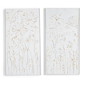 Tozai Home Set of 2 Tall Floral White Textured Plaster Wall Art - DYM011-S2